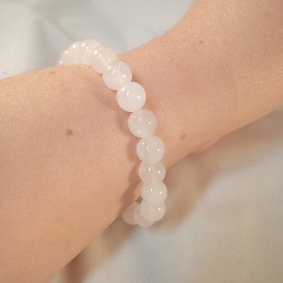 Natural 8mm White Jade Round Gemstone Beads Stretch Bracelet 7.5'' Women's - Picture 3 of 3